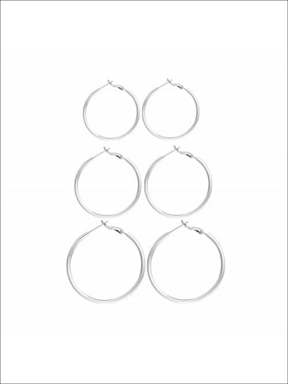 Sterling Silver Hoop Earrings Set 3 Pairs White Gold Plated Lightweight